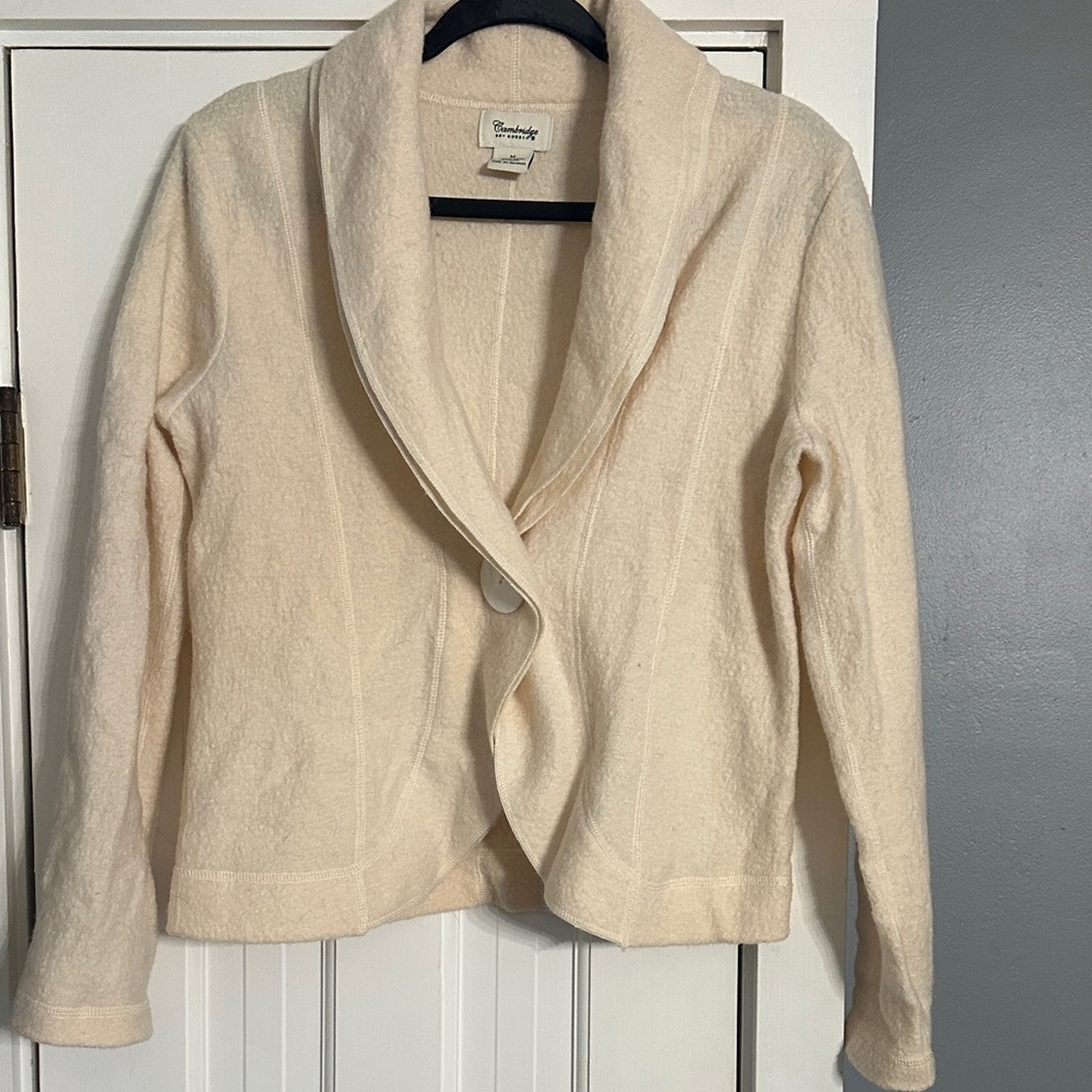Vintage Cambridge Dry Goods Wool Blazer Cardigan Jacket Cream Shawl Collar S/M